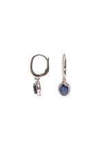 Hanging Oval Blue Sapphire Halo Earrings