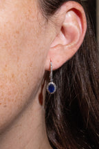 Hanging Oval Blue Sapphire Halo Earrings