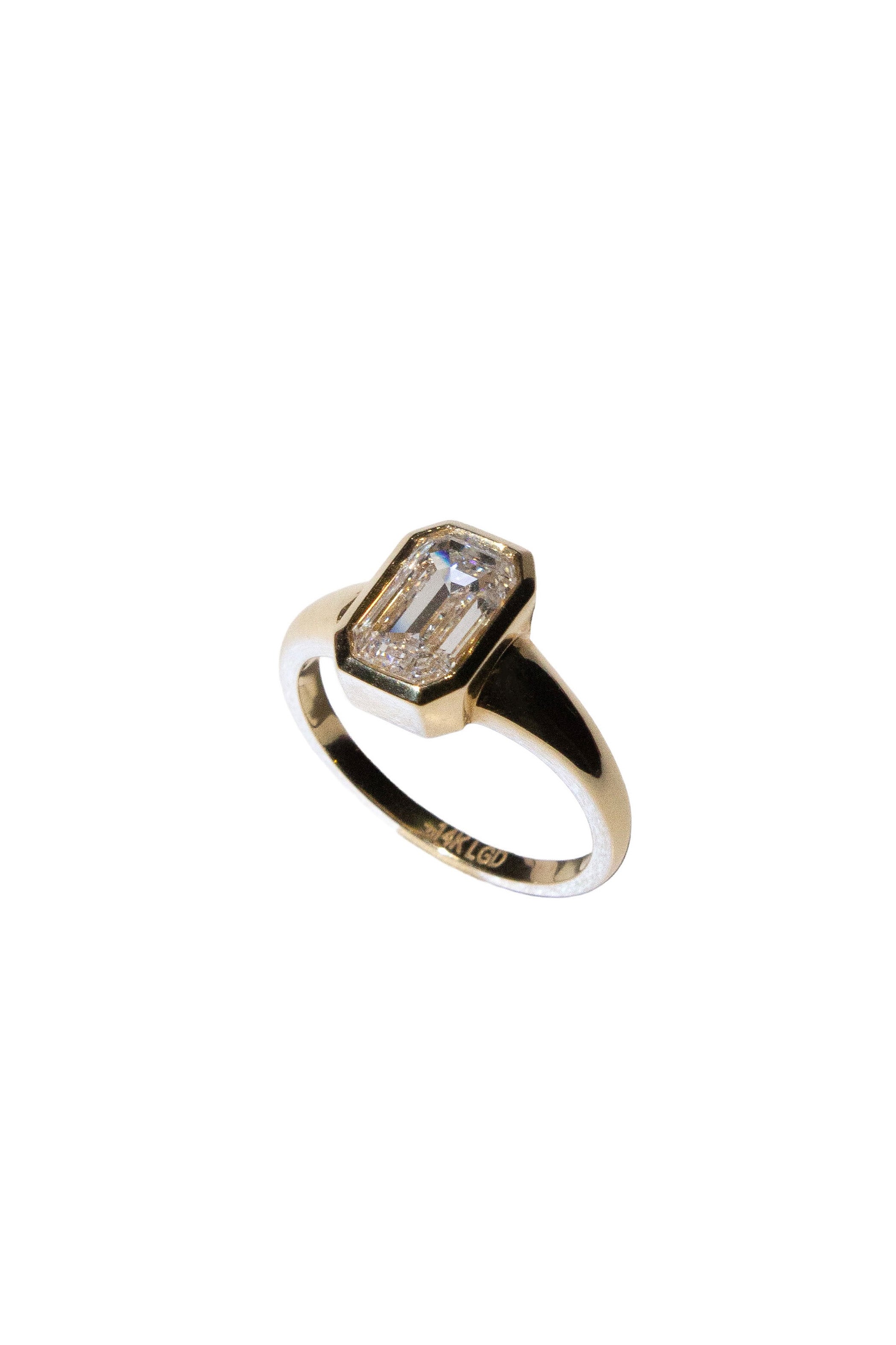 Bezel Set Solitaire Emerald Cut Diamond Ring