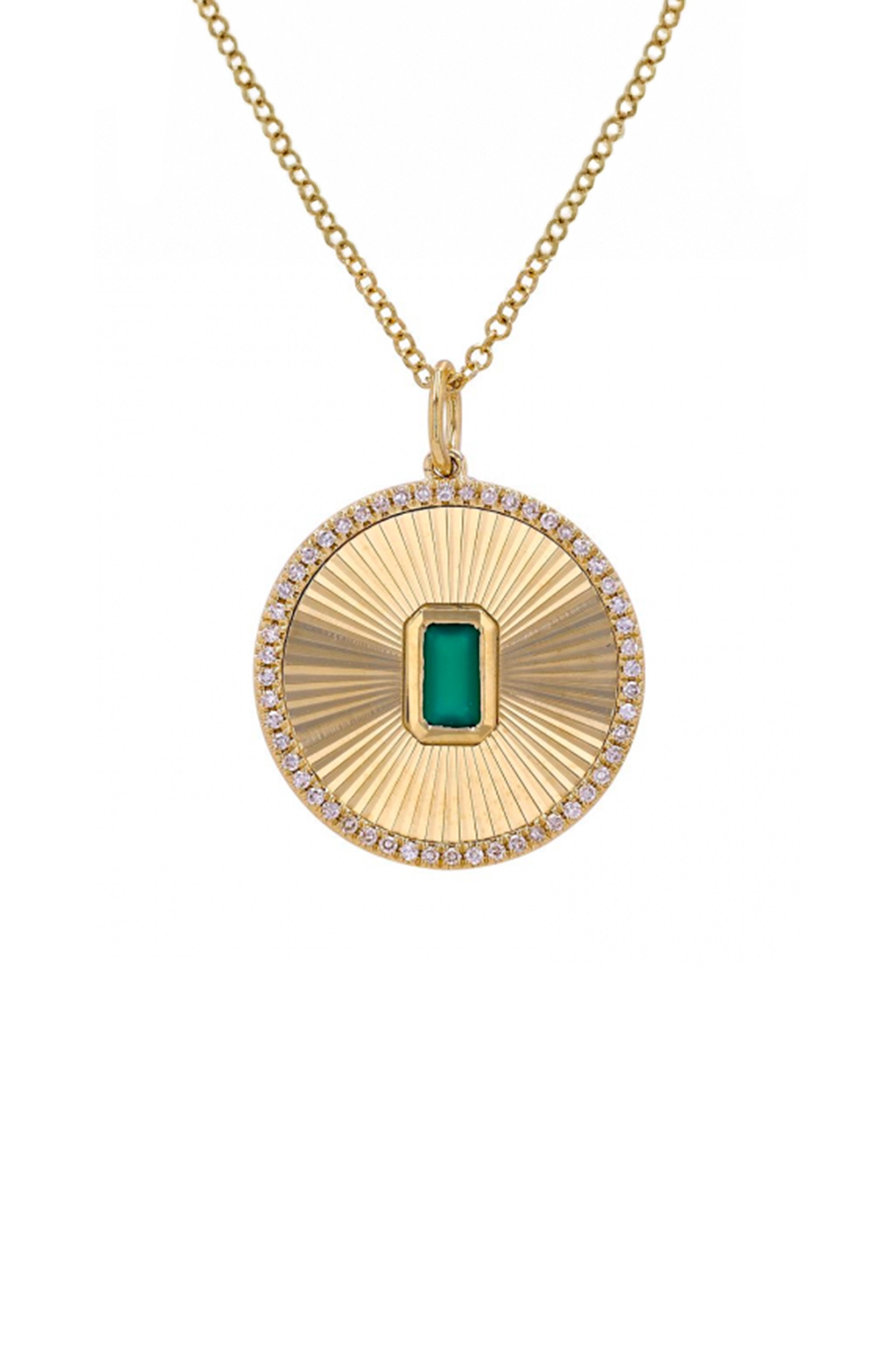 Emerald Cut Green Agate & Diamond Necklace Main image