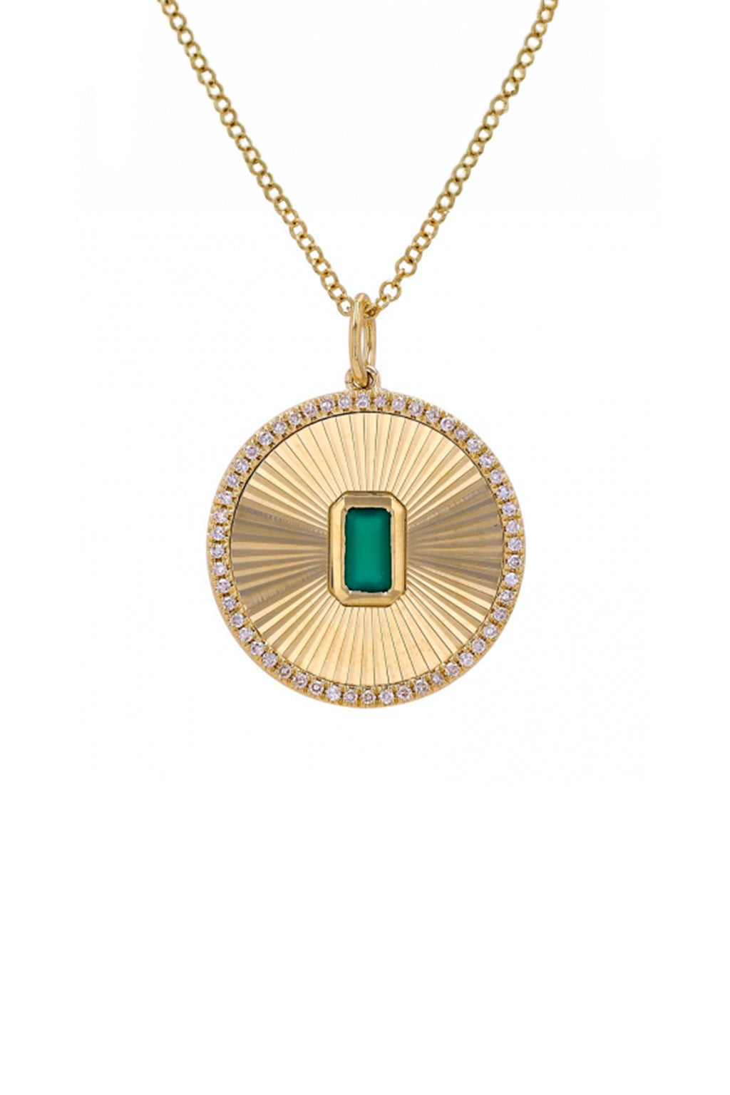 Emerald Cut Green Agate & Diamond Necklace