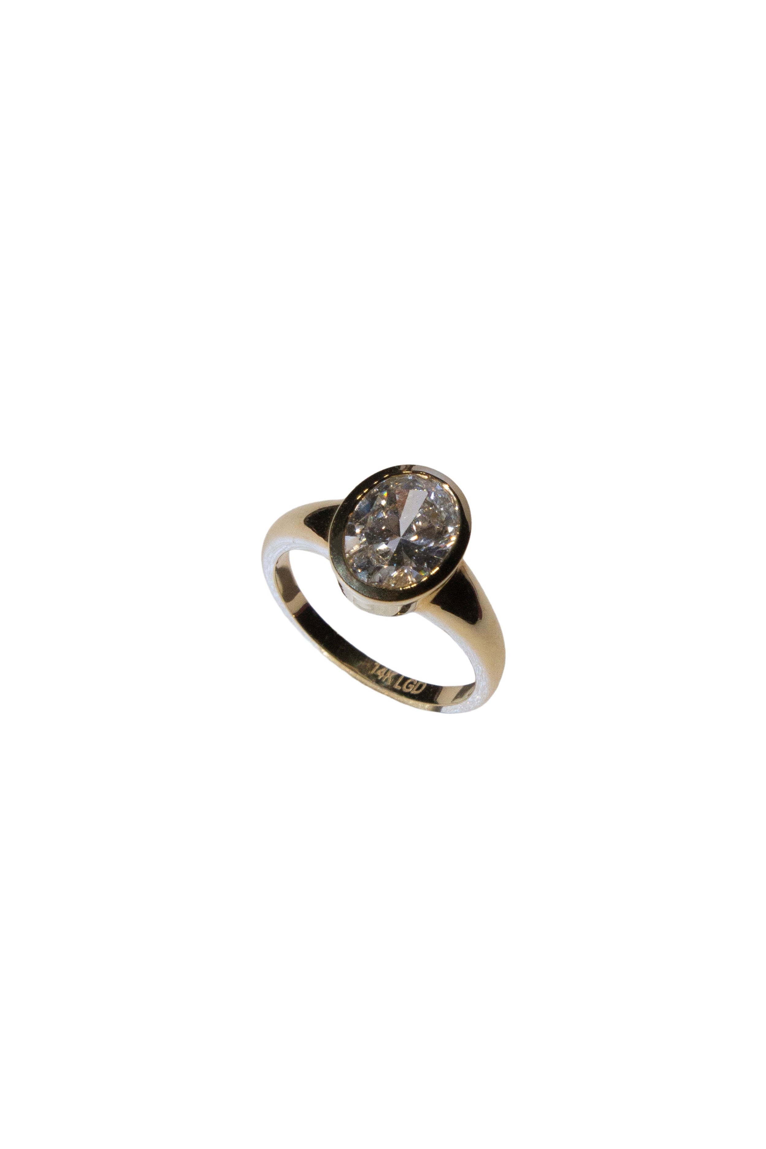 Bezel Set Solitaire Oval Cut Diamond Pinky Ring