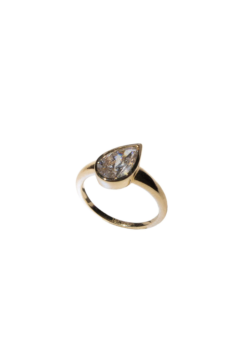 Bezel Set Solitaire Pear Shape Diamond Pinky Ring